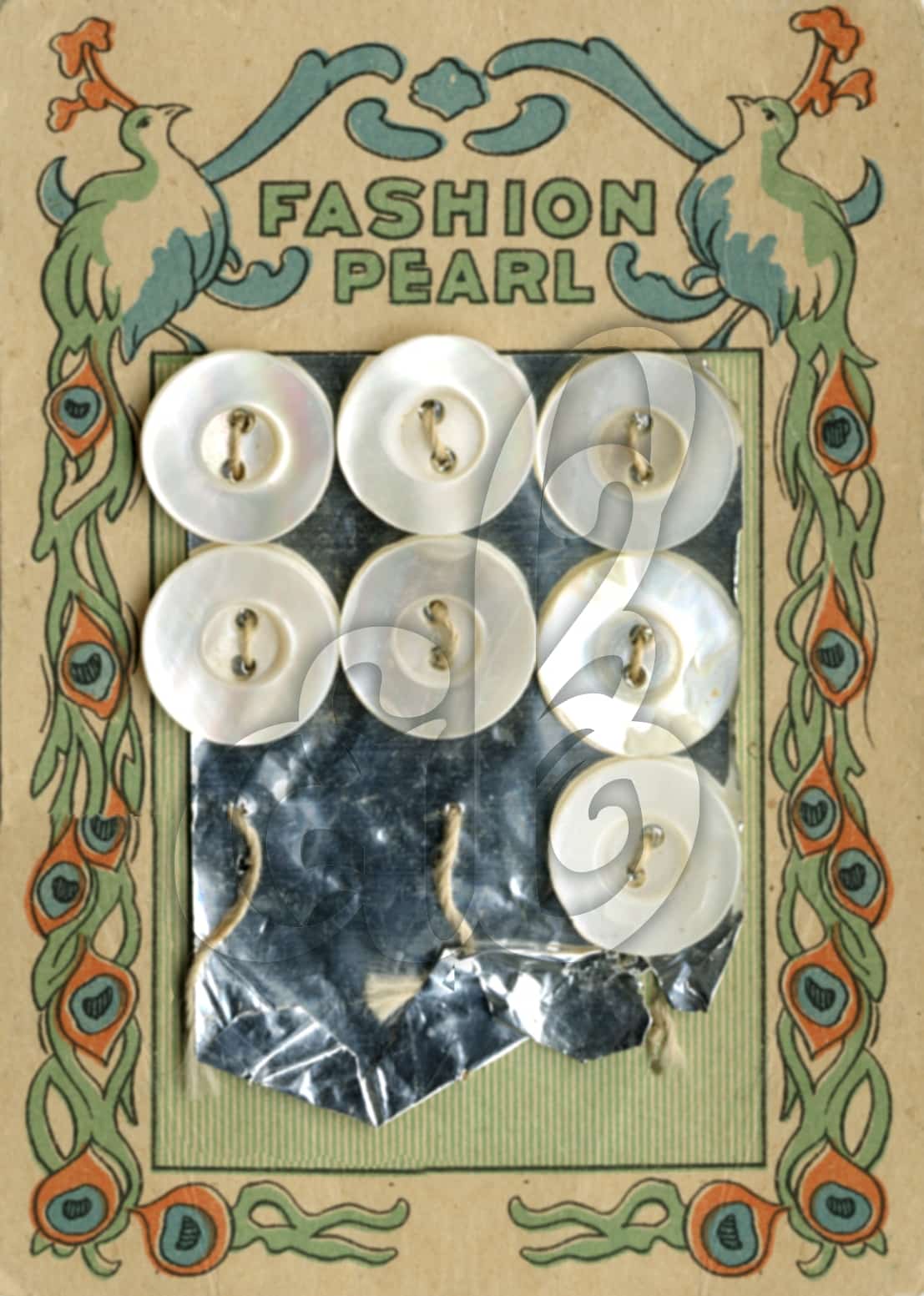 *Vintage LUCKYDAY Sewing Button Card w 3 mother of pearl buttons pics Lady  #99 