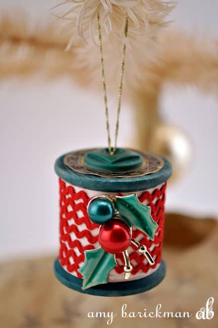 Red Christmas Ribbon on Wooden Spool