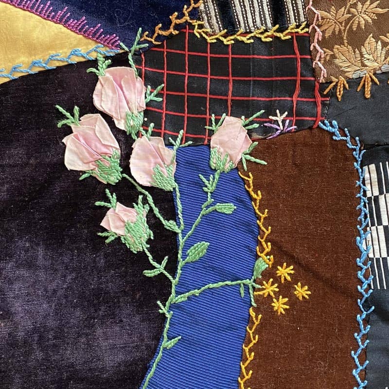 Ribbon Embroidery on Crazy Quilt