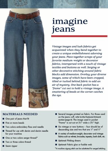 Denim Redesign Book Imagine Jeans project cuffs are applquied with vintage images