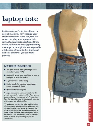 Denim Redesign Book DIY denim jean messenger bag laptop tote made from jeans