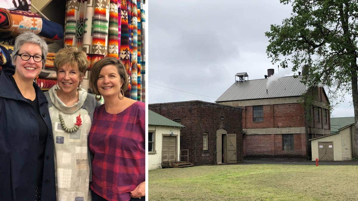 Photo of Pendleton Mill and photo of Amy, Donna and Rhonda from Schmetz Needle