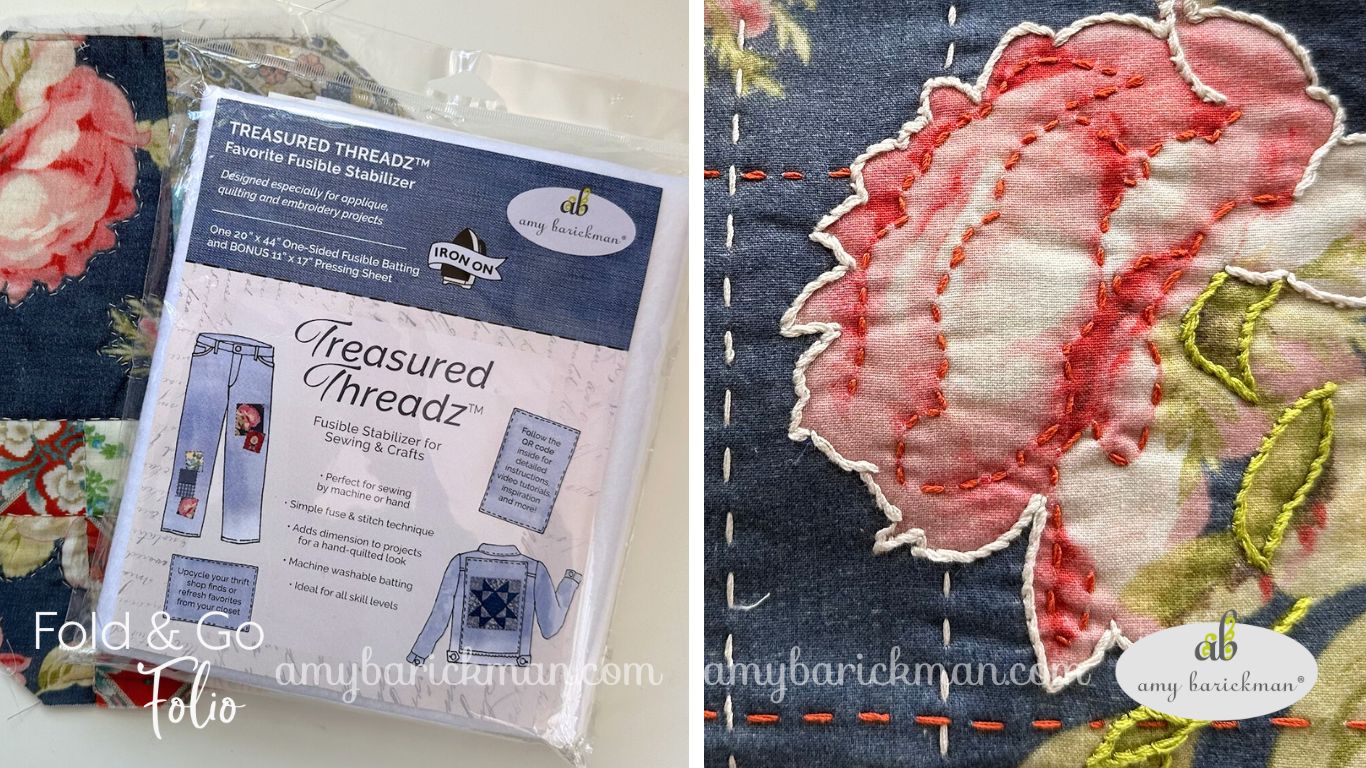 Add Embroidery or Hand Quilting to your Fold & Go Folio with Treasured Threadz Favorite Fusible Stabilizer