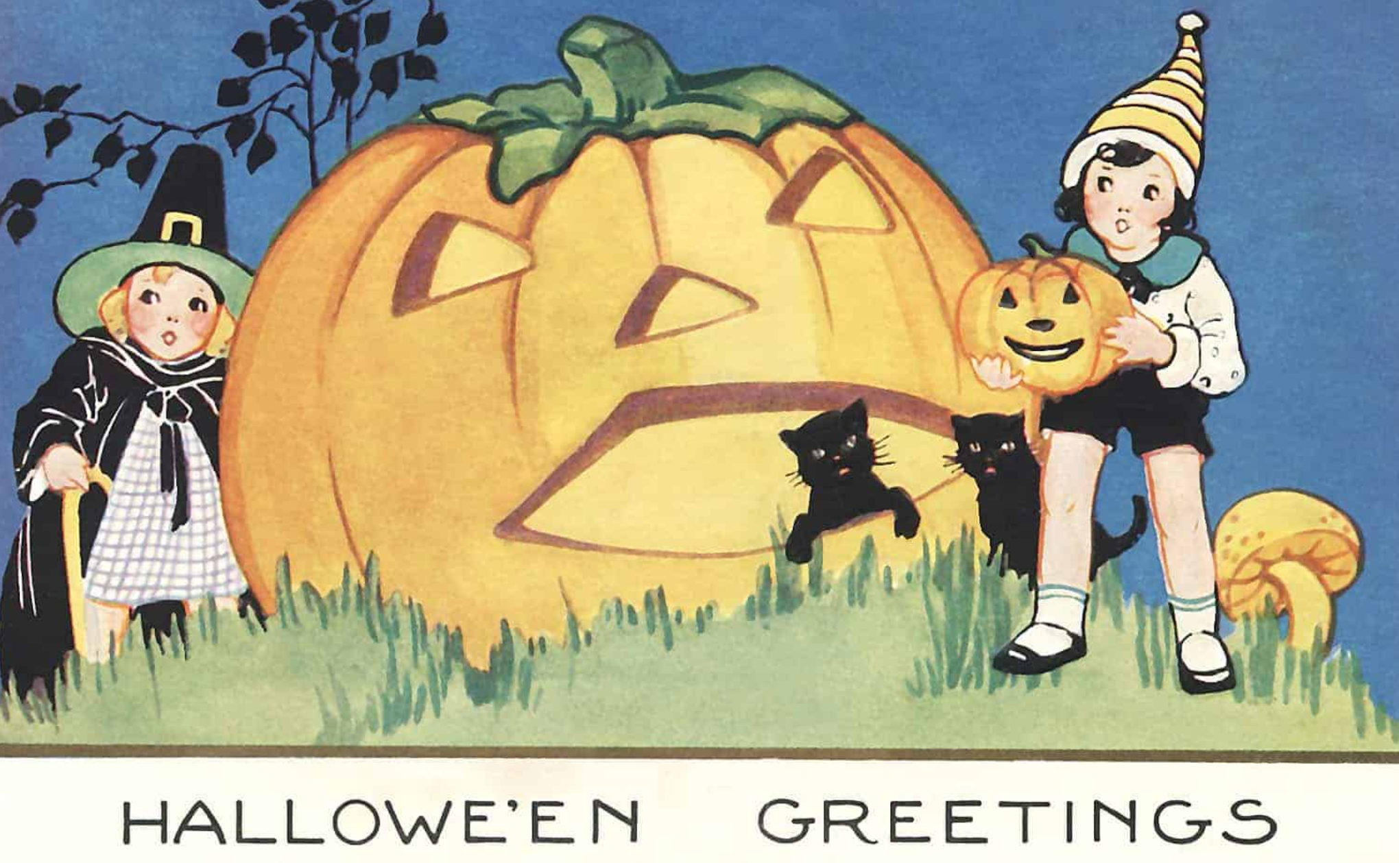 Vintage Halloween Pumpkin image with children