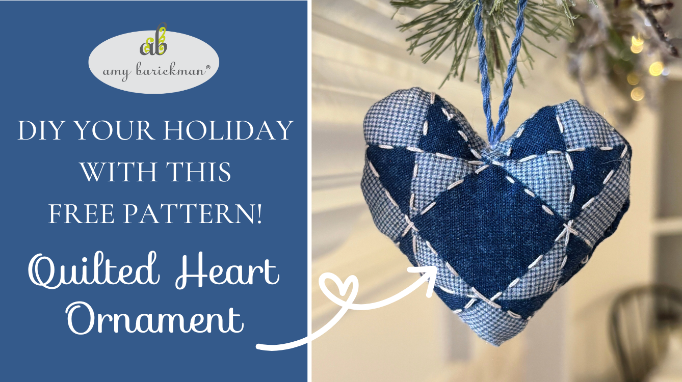 DIY Fabric heart ornament made with Treasured Threadz fabric